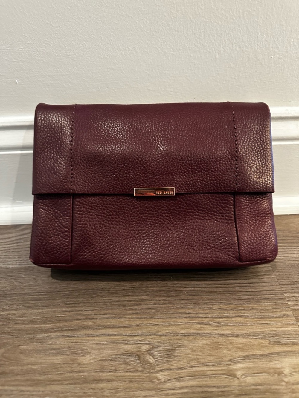 Ted Baker Pebbled Leather Fold-Over Clutch - Wine